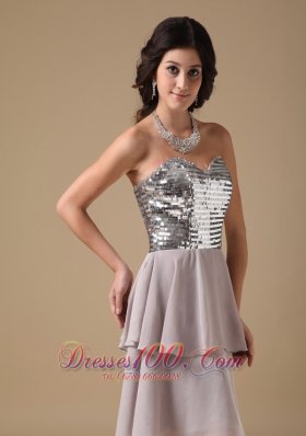 Grey Prom Dress Sweetheart Mini-length Chiffon Sequin