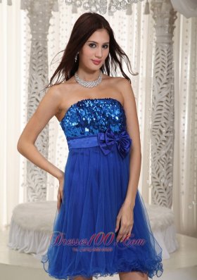 Royal Blue Homecoming Dress Organza and Sequin Bowknot