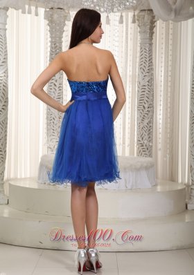 Royal Blue Homecoming Dress Organza and Sequin Bowknot