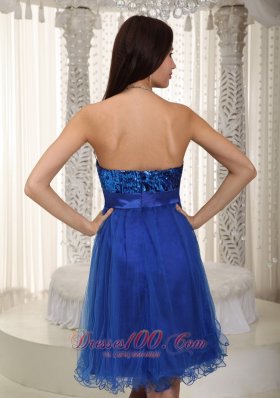 Royal Blue Homecoming Dress Organza and Sequin Bowknot