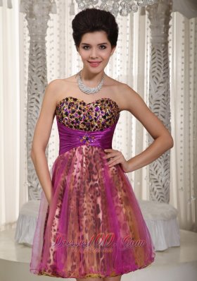 Colorful Princess Mini-length Organza and Leopard Homecoming Dress