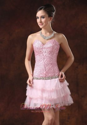 Homecoming Dress Sequin and Tulle Sweetheart Neckline Mini-length Beaded