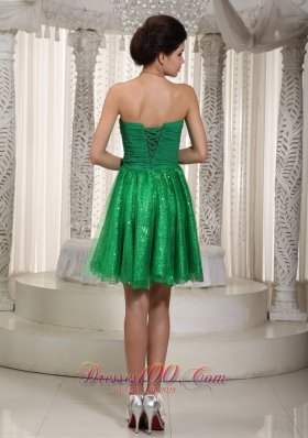 Green Cocktail Dress Princess Mini-length Tulle and Sequin Ruch