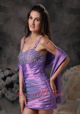 Lavender Evening Dress Straps Taffeta Beading Mini-length