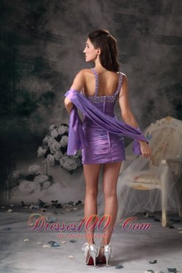 Lavender Evening Dress Straps Taffeta Beading Mini-length