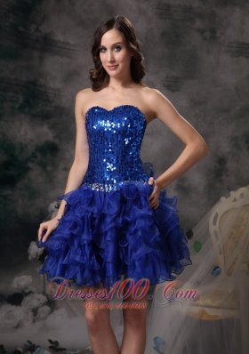 Royal Blue Evening Dress Organza Sweetheart Mini-length