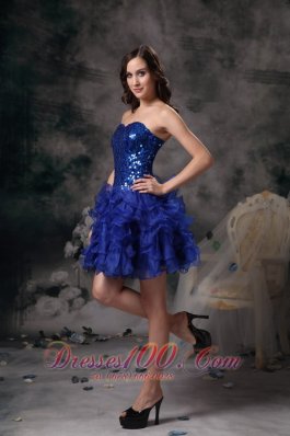 Royal Blue Evening Dress Organza Sweetheart Mini-length