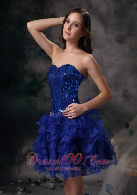 Royal Blue Evening Dress Organza Sweetheart Mini-length