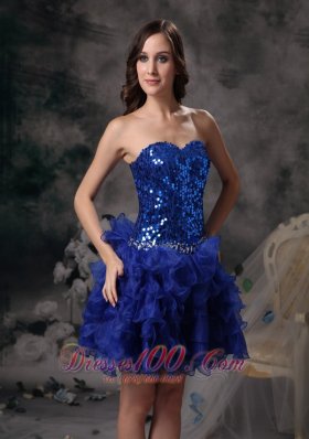 Royal Blue Evening Dress Organza Sweetheart Mini-length