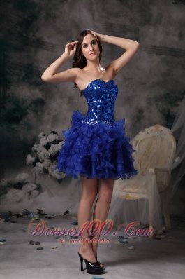 Royal Blue Evening Dress Organza Sweetheart Mini-length