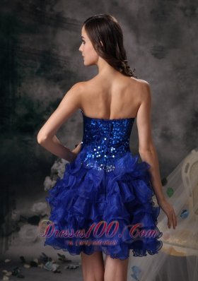 Royal Blue Evening Dress Organza Sweetheart Mini-length