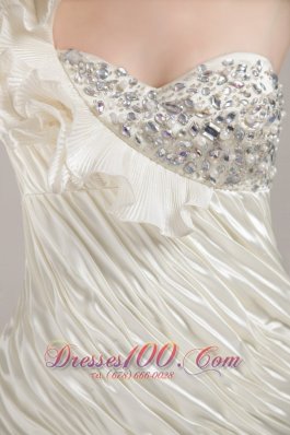 One Shoulder Elastic Woven Satin White Homecoming Dress Mini-length