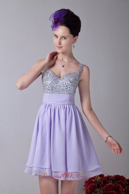 Lilac Empire Straps Mini-length Chiffon Homecoming Dress