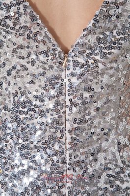 Silver Sequin Homecoming Nightclub Dress Column V-neck Mini-length