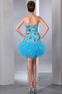 Aqua Blue Strapless Short Prom Party Dress Sequins Mini-length