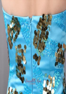 Aqua Blue Strapless Short Prom Party Dress Sequins Mini-length