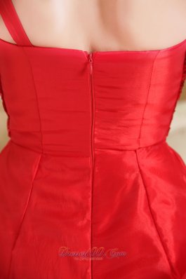 Red One Shoulder Sequin Prom Dress Organza Mini-length