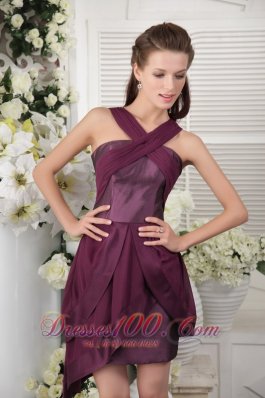 Asymmetrical Dark Purple Short Chiffon Bridesmaid Dress