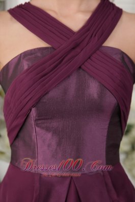 Asymmetrical Dark Purple Short Chiffon Bridesmaid Dress