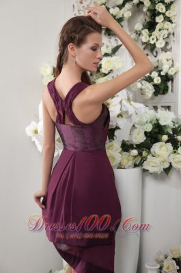 Asymmetrical Dark Purple Short Chiffon Bridesmaid Dress