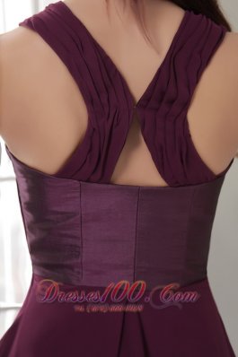 Asymmetrical Dark Purple Short Chiffon Bridesmaid Dress