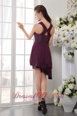 Asymmetrical Dark Purple Short Chiffon Bridesmaid Dress