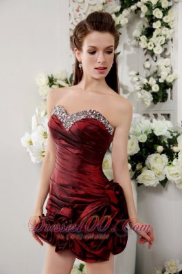 Wine Red Prom Gown Sweetheart Short Taffeta Beading