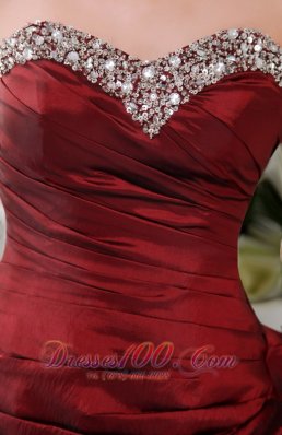 Wine Red Prom Gown Sweetheart Short Taffeta Beading