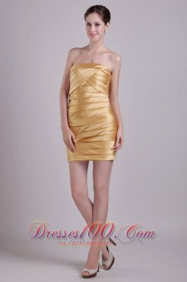 Gold Column Strapless Short Taffeta Ruch Cocktail Dress