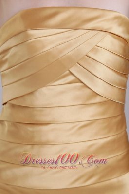 Gold Column Strapless Short Taffeta Ruch Cocktail Dress