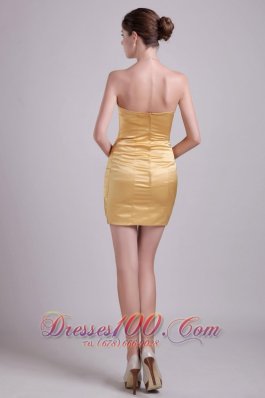 Gold Column Strapless Short Taffeta Ruch Cocktail Dress