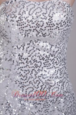 Silver Sequins Column Strapless Short Cocktail Nightclub Dress