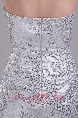 Silver Sequins Column Strapless Short Cocktail Nightclub Dress