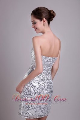 Silver Sequins Column Strapless Short Cocktail Nightclub Dress