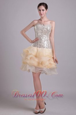 Prom Nightclub Gown Champagne Short Organza and Sequins