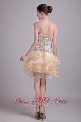 Prom Nightclub Gown Champagne Short Organza and Sequins