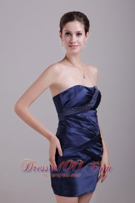 Navy Blue Cocktail Gown Strapless Mini-length Taffeta