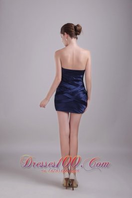 Navy Blue Cocktail Gown Strapless Mini-length Taffeta