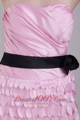 Pink Mini-length Taffeta Sash and Ruch Homecoming Dress