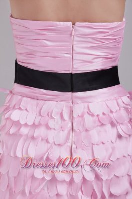 Pink Mini-length Taffeta Sash and Ruch Homecoming Dress