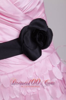 Pink Mini-length Taffeta Sash and Ruch Homecoming Dress