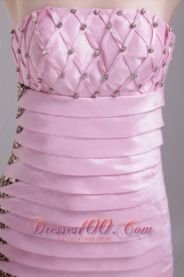 Baby Pink Leopard Strapless Knee-length Ruffles Prom Party Dress