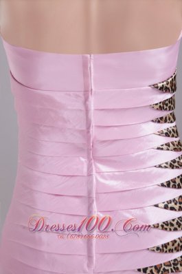 Baby Pink Leopard Strapless Knee-length Ruffles Prom Party Dress