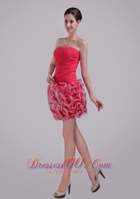 Red Homecoming Nightclub Dress Mini-length Chiffon and Organza Ruch