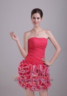 Red Homecoming Nightclub Dress Mini-length Chiffon and Organza Ruch