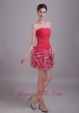 Red Homecoming Nightclub Dress Mini-length Chiffon and Organza Ruch