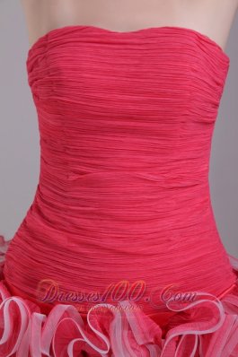 Red Homecoming Nightclub Dress Mini-length Chiffon and Organza Ruch