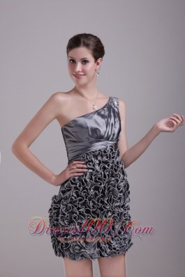 Sequins Grey One Shoulder Mini-length Taffeta Homecoming Dress