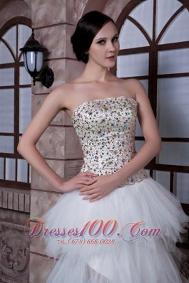 Column Strapless High-low Prom Celebrity Dress Beading Taffeta and Tulle