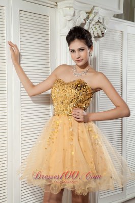 Champagne Cocktail Dress Sweetheart Organza Sequins Mini-length